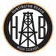 The Huntington Beach High School logo, complete with oil derrick and orange ring meant to symbolize the sun.